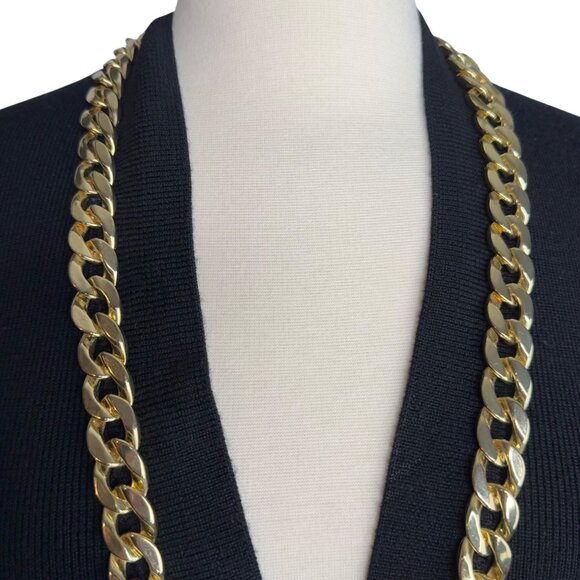 Worth New York 100% Wool Black Open-Front Cardigan W/ Gold Chain Detail Sz P - Picture 3 of 9